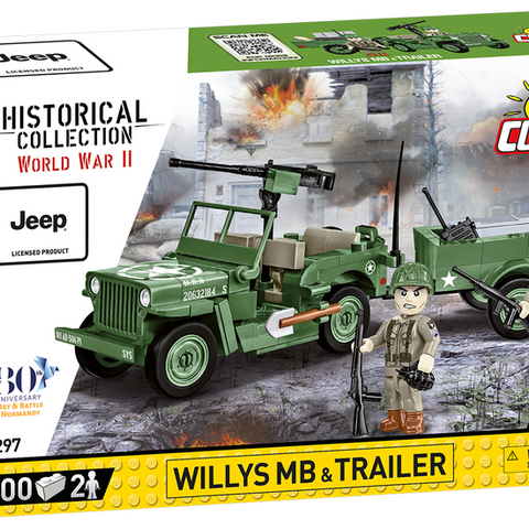 Cobi #2297 JEEP Willys MB Vehicle and Trailer - Brand New!