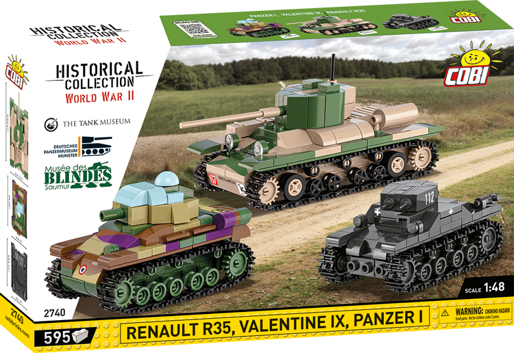 Cobi #2740 Renault R35, Valentine IX, Panzer I Tanks 1:48 Executive Museum Set - Brand New!