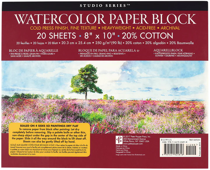 Peter Pauper Press Studio Series Watercolor Paper Block - Brand New!