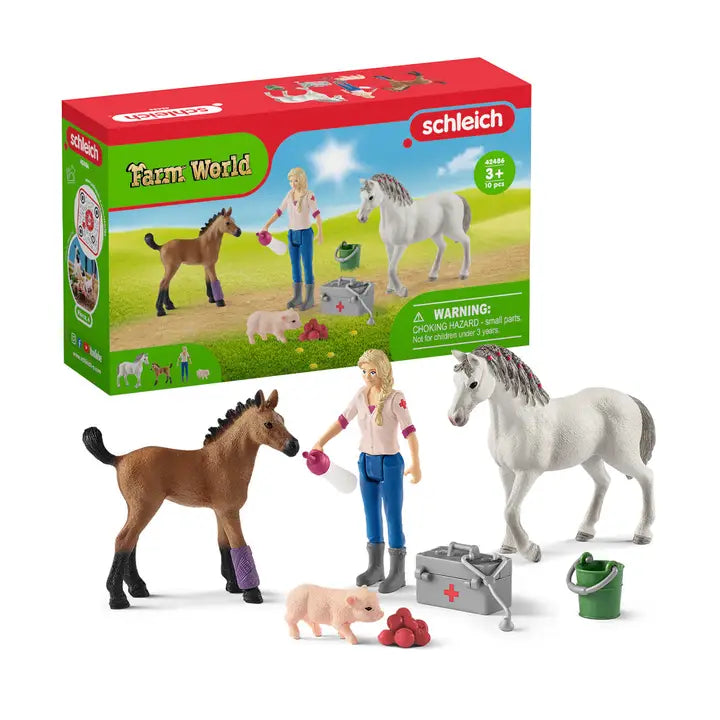 Schleich #42486 Vet Visiting Mare and Foal Farm Figurine Toys Play Set - Brand New!