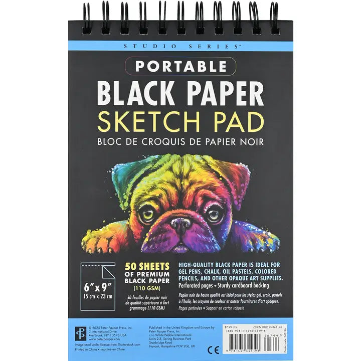 Peter Pauper Studio Series Portable Black Paper Sketch Pad (SMALL) - Brand New!