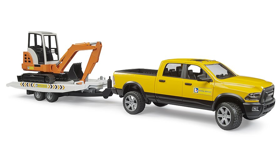 Bruder #2546 RAM Rental Service with Trailer and Mini Excavator - Brand New!