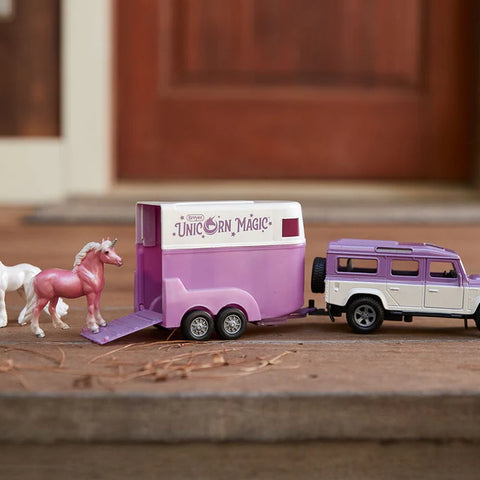Breyer Stablemate Horse #10250 Unicorn Magic Land Rover and Tag-a-Long Trailer - Brand New!