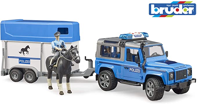 BRUDER #02588 Land Rover Police w/ Horse trailer & Police Man NEW!