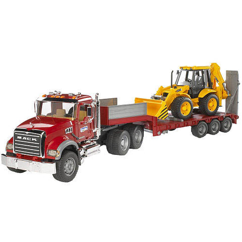 Bruder #02813 MACK Granite Truck with Low Loader and JCB Backhoe Loader! NEW! #2813