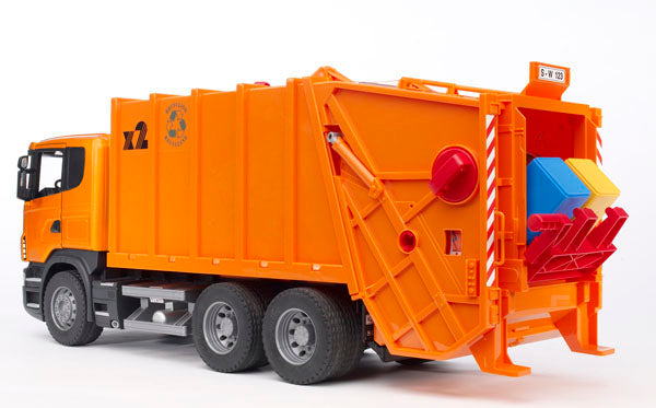 Bruder #03560 SCANIA R-Series Garbage Truck (Orange) -New-Factory Sealed! #3560