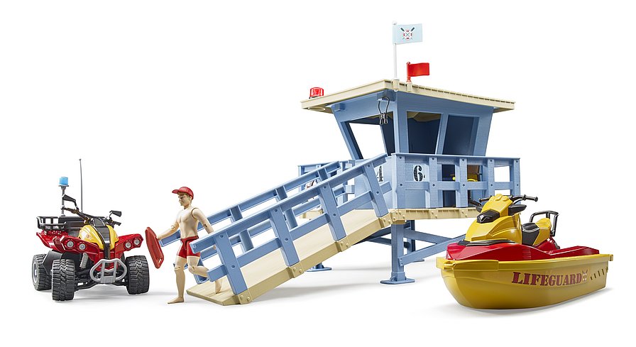 Bruder #62780 bworld Life Guard Station, Quad + Personal Life Craft