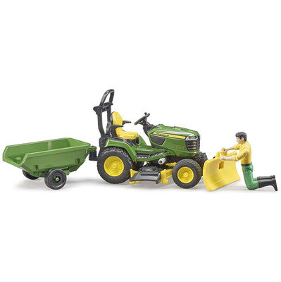 Bruder #09824 bworld John Deere Lawn Tractor w Trailer and Figure- New Factory Sealed!