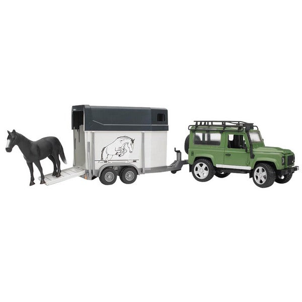 Bruder #02592 Land Rover Defender Station Wagon with Horse Trailer and Horse - New! #2592