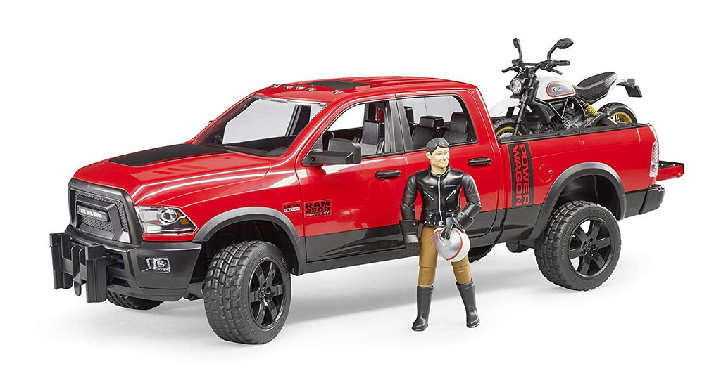 Bruder #02502 RAM Power Wagon with Scrambler Ducati Desert Sled and Figure - New Factory Sealed #2502